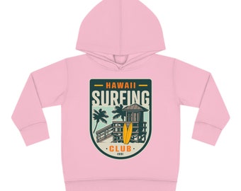 Surfing Toddler Hoodie, kids Hawaii fleece pullover, beach long sleeve sweatshirt, unisex clothing