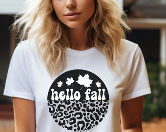 Bonjour automne, chemise citrouille, bonjour citrouille, chemise de Thanksgiving, chemise de saison de citrouille, chemise d’automne, chemise à imprimé léopard, chemise à imprimé guépard