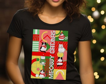 Meowy Catmas retrô, camisa de gato de Natal, Natal Meowy, camisa engraçada de gato de Natal, camisa de Natal de gato, camisa de amante de gato de Natal, camiseta de gato