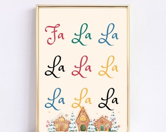 Fa La La Christmas Houses Print, Colorful Holiday Decor (Digital Download)