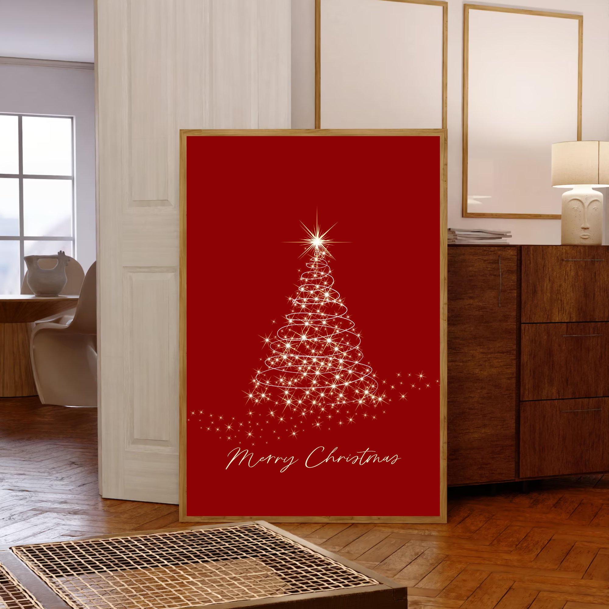 Red Christmas Sparkle Tree With Merry Christmas Decor, Christmas Wall ...