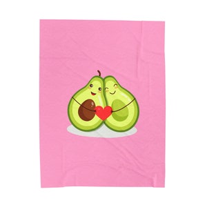 Cute Cartoon Avocado Hugging Each Other With Heart Velveteen Plush Blanket PERFECT For Valentines Day Gift, Birthday Gift, Kids Room