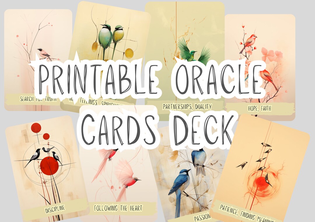 Minimalistic Birds Printable Tarot Oracle Cards Deck Digital Romantic ...