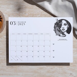 Calendário de mesa de Peixes para impressão, planejador do Zodíaco 2025, tarefas mensais de acompanhamento, lista de verificação de prioridades, cartão de papelaria, astrologia de Natal