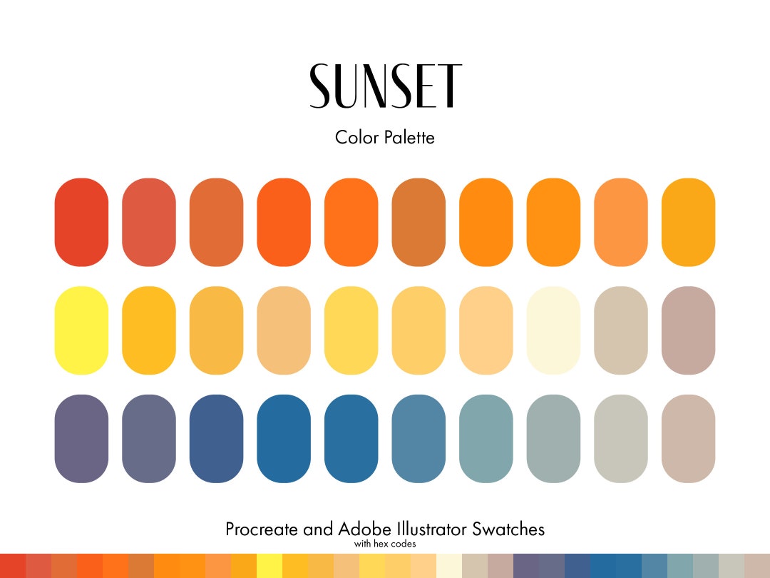 Sunset Procreate Color Palette Adobe Illustrator Swatches Ase Etsy
