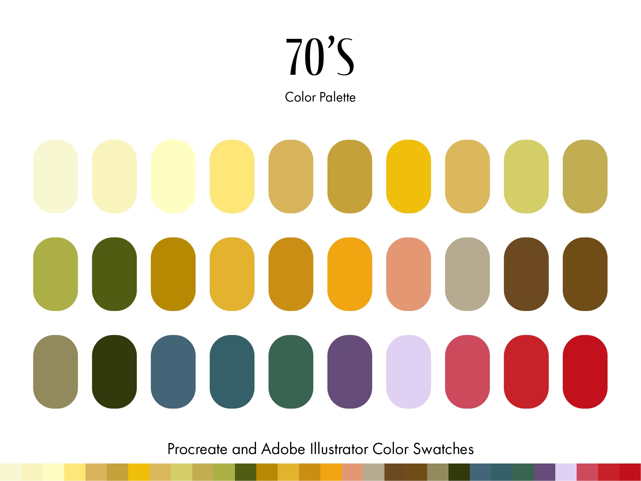 70's Procreate Color Palette Adobe Illustrator Color Palette 30 Colors