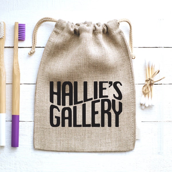 Your Custom Logo! GIFT BAGS Bulk Printed, Small Natural Cotton Eco Reusable Drawstring Cloth for Promo, Crafters, Wedding, Party Favors