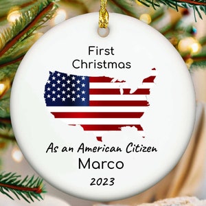Personalized American Flag Christmas Ornament, First Christmas as an American Citizen, America Citizenship Gift, Citizenship Christmas 2023