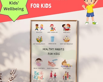 Healthy Habit Poster, Healthy Kids, Kids Wall Art, Montessori, Nursery, Wall Art, Homeschool | Preschool | Kindergarten, Instant Download