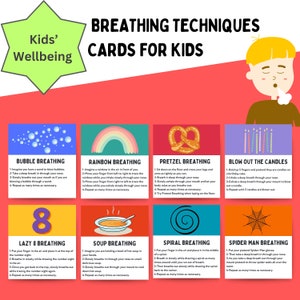 Tarjetas de respiración consciente para niños, técnicas para respirar, respiración calmante, alivio de la ansiedad, ejercicios de respiración, descarga instantánea