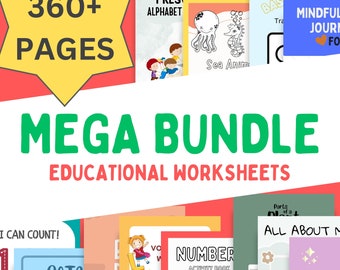 Mega Learning Bundle, 360+ Page, Activity Worksheets, Coloring, Numbers, Vocabulary, Homeschool | Preschool | Kindergarten, Instant Download