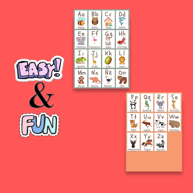 Spanish Alphabet Learning, Kids Spanish ABC Template, Digital Download