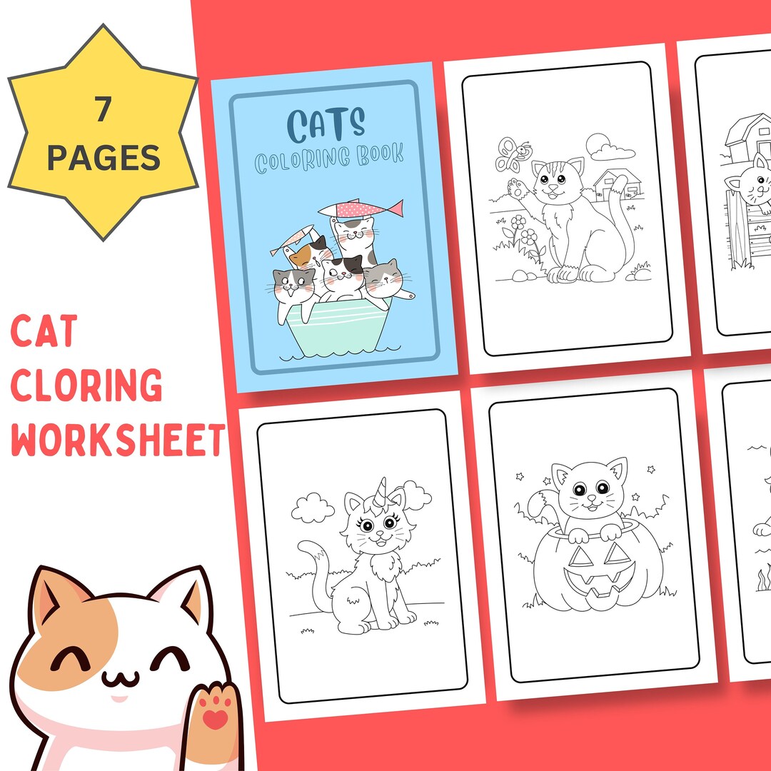 Cat Coloring Template, Coloring Pages for Kids, Educational Kit ...