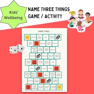 子どもの創造的思考ゲーム、3 つのものの名前を言う、モンテッソーリ、即時ダウンロード、子どもの健康、遊び、印刷可能、自己愛、セルフケア、ゲーム