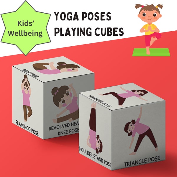 Dados de yoga para niños, Juego de yoga para niños, Yoga Pose Cube Yoga divertido imprimible para niños, Yoga para el aprendizaje de los niños, Actividad de bienestar para niños