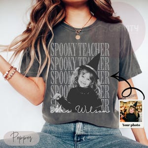 Personalized Spooky Teacher Shirt, Custom Photo Teacher Tee, Halloween Teacher T-Shirt