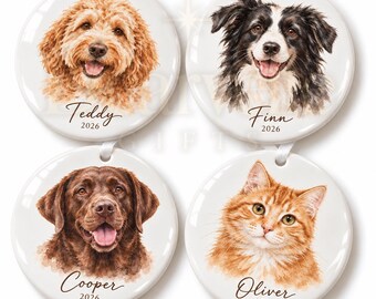 Custom Pet Photo Christmas Ornament Personalized Dog Cat or Any Ornament Pet Memorial Gift Holiday Tree Decor Ceramic Keepsake Gift Idea