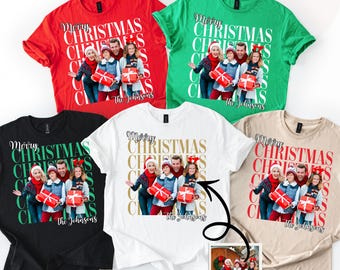 Custom Family Vintage Photo Christmas Shirt: Personalised Family Name Matching T-shirts, Family Holiday Party Outfit, Christmas 2026 Shirt