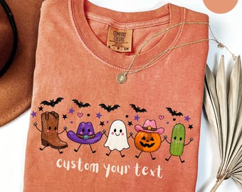 Comfort Colors Halloween Western Doodle Shirt, Cowgirl Halloween Tee, Cute Halloween Doodles T-shirt