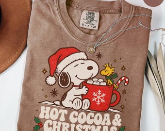 Comfort Colors® Christmas Cartoon Shirt, Tis The Season Crewneck, Festive Holiday Dog Tshirt, Cozy Winter Christmas Gift, Xmas Hot Cocoa Tee