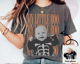 Personalized Halloween Photo Shirt, Custom Baby Photo, My Little Boo Tee, Spooky Season Gift for Mom