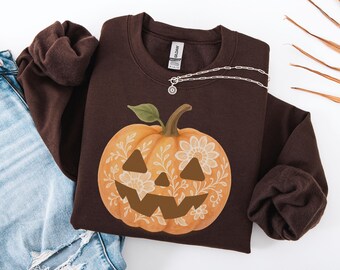 Sweat d'Halloween floral citrouille : tenue de saison effrayante rétro
