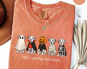 Comfort Colors® Spooky Dalmatian Halloween Costume Shirt, Cute Dog Lover Fall Graphic Tee, Dalmatian Mom T-shirt, Funny Pet Owner Gift