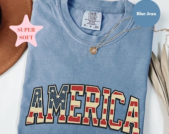Comfort Colors®, Camiseta de Estados Unidos, Camiseta Patriótica, Camiseta Sin Reyes, Camiseta del Día de la Independencia, Regalo para ella, Camiseta con la bandera de EE. UU., Camiseta del Día de los Veteranos