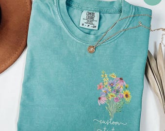 Comfort Colors® Custom Wildflower Shirt, Personalized Floral Text T-Shirt, Custom Name or Word Tee, Gift for Mom, Friend, or Teacher