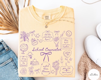 Comfort Colors School Counselor Shirt, Guidance Counselor Gift, Mental Health School Staff, Back to School Coquette Floral Teacher Tee