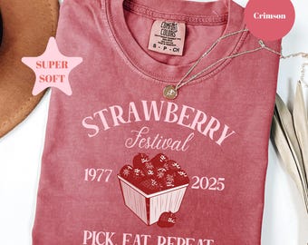 Comfort Colors® Erdbeer-Vintage-Shirt, Erdbeerfest Cottagecore Shirt, Erdbeer-Shirt, Sommerfrucht-Erdbeer-T-Shirt, Obst-Shirt