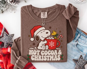 Comfort Colors® Christmas Cartoon Shirt, Tis The Season Crewneck, Festive Holiday Dog Tshirt, Cozy Winter Christmas Gift, Xmas Hot Cocoa Tee