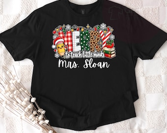 Custom Christmas Teacher Name shirt, Kindergarten Merry T-Shirt, Teacher Christmas Gift, Festive Teacher Holiday Teacher Xmas T shirts