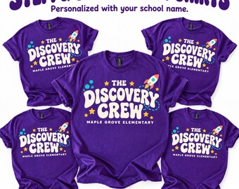 Personalized STEM STEAM Day Shirt, Groovy Discovery Crew, Matching School Team Tees with School Name