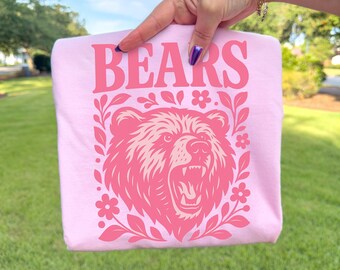 Comfort Colors Floral Bears Shirt, Gameday Bears Mascot Tee, Trendy School Spirit Tshirt, Retro Girly Gameday Outfit, Spirit Tee for Her