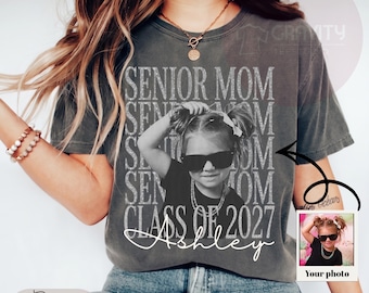 Personalized Senior Mom Shirt:  Custom Photo Class of 2027 Vintage Tee
