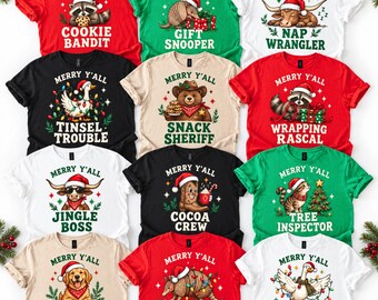 Personalized Texas Family Christmas Shirts, Funny Matching Merry Y’all Tees for Large Families, 12 Design Options