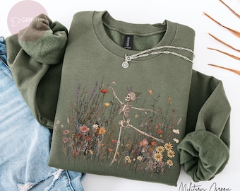 Skeleton Dancing Arabesque Wildflower Botanical Floral Cottagecore Nature Lover Illustrative Women's Sweatshirt