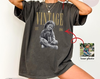 Personalised Vintage Photo And Year Shirt, Custom Picture Birthday Shirt, 30th Birthday Gift, 40th Birthday Gift, Retro 30th Birthday Shirt