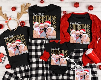 Custom Family Vintage Photo Christmas Shirt: Family Holiday Party Outfit, Our First Christmas of Family Shirt, First Christmas As Mommy
