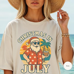 Comfort Colors® Christmas in July Shirt, Santa Summer Shirt, Christmas In Summer,  Xmas In July Gift, Tropical Christmas Family Gift Shirt