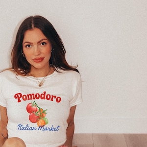 Pomodoro Shirt, Italian Market Baby Tee, Tomato Lover Y2K Shirt, Retro Picnic Aesthetic Top, Pomodoro Baby Tee, Italian Themed Party Shirt