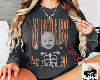 Personalized Halloween Photo Shirt, Custom Baby Photo Sweatshirt, My Little Boo Tee, Spooky Season Gift for Mom