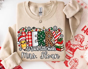 Personalized Christmas Teacher Shirt, Custom Teacher Name Merry Tee, Holiday Teacher T-Shirt, Christmas Classroom Shirt