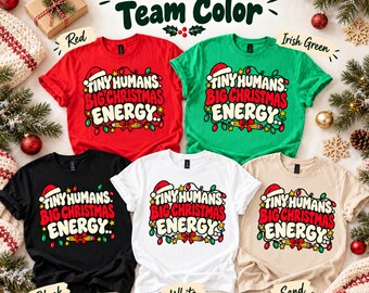 Personalized Teacher Christmas T-Shirt, Tiny Humans Big Christmas Energy, Custom Name or School Name