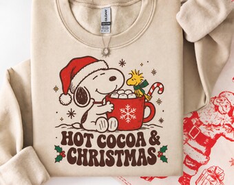 Christmas Cartoon Sweatshirt, Hot Cocoa and Christmas Crewneck, Festive Holiday Dog Shirt, Cozy Winter Christmas Gift, Xmas Sweatshirt