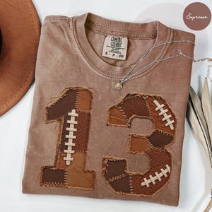 Comfort Colors Custom Football Number Shirt, Personalized Sports Mom Faux Patchwork Tee, Game Day T-shirt