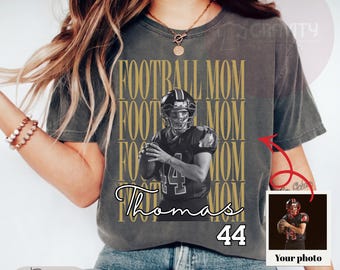 Custom Football Mom Shirt, Personalized Player Name and Photo Tee, Game Day Mom Gift, Volleyball Mom Custom Photo T-shirt