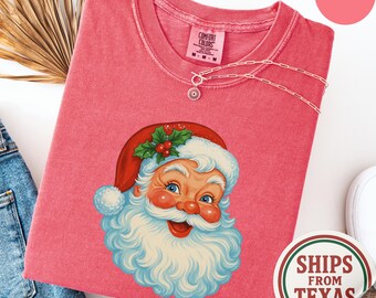 Comfort Colors® Vintage Santa Tee, Retro Santa Claus Comfort Colors Shirt, Cute Santa Claus Xmas Tee, Comfort Colors Christmas Shirt Xmas