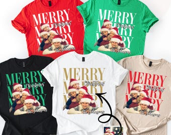 Custom Family Vintage Photo Christmas Shirt: Personalised Family Name Matching T-shirts, Family Holiday Party Outfit, Christmas 2026 Shirt